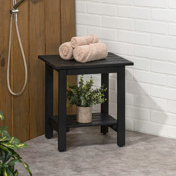 Kellie 16.1" Cottage Classic Slatted Solid Acacia Wood Indoor/Outdoor Shower Bench with Shelf